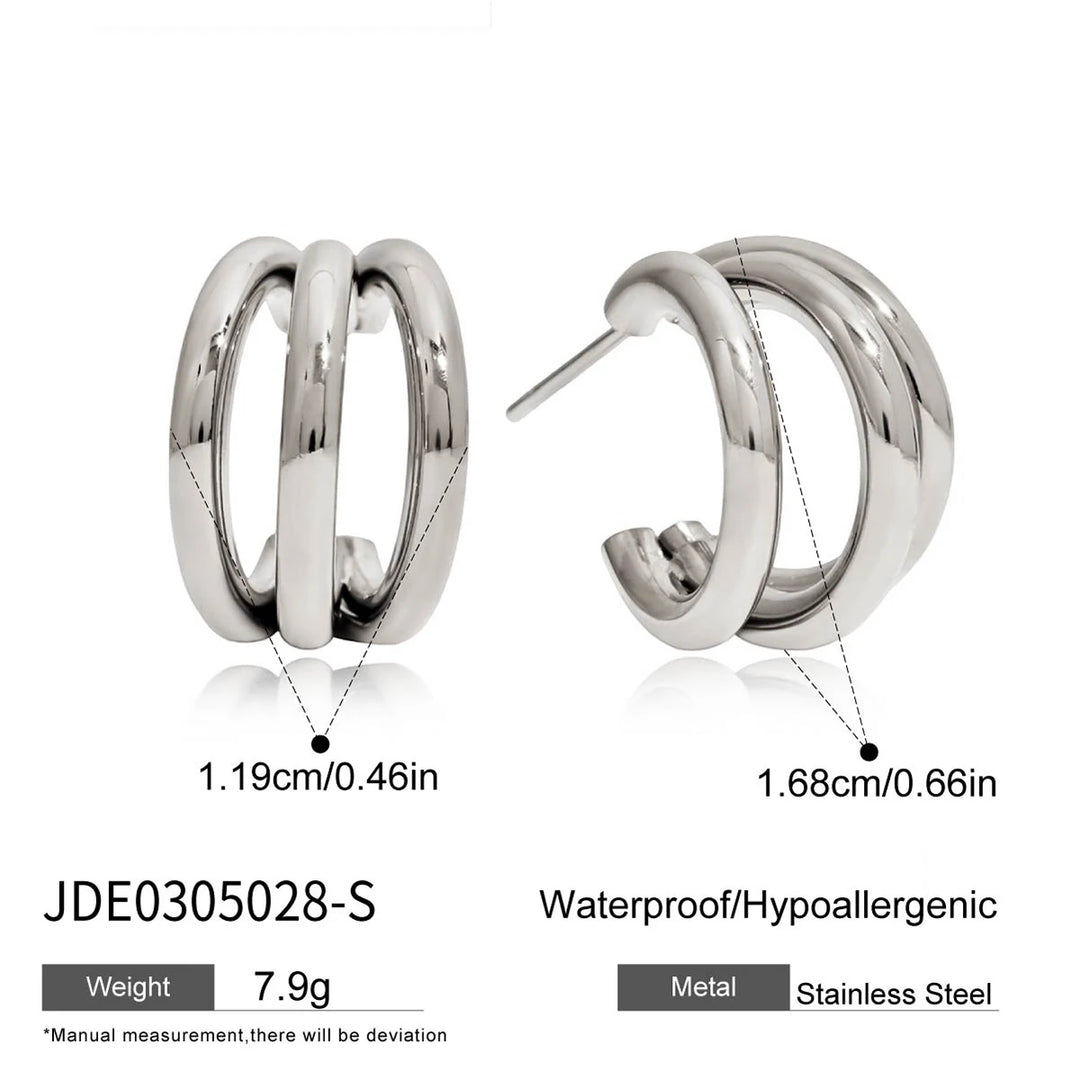 Double C-Hoop Earrings Silver