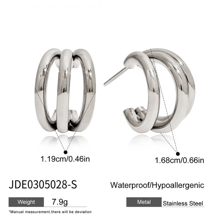 Double C-Hoop Earrings Silver