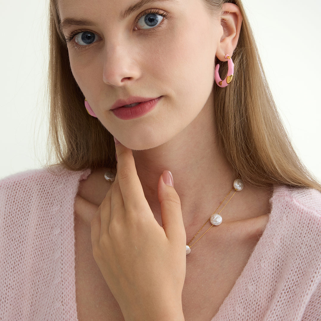 Pink Enamel Hoop Earrings