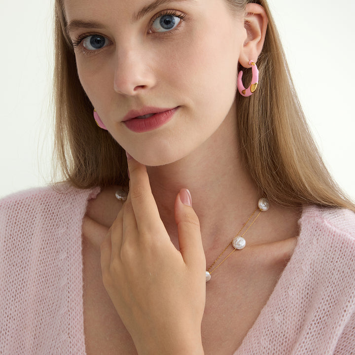 Pink Enamel Hoop Earrings