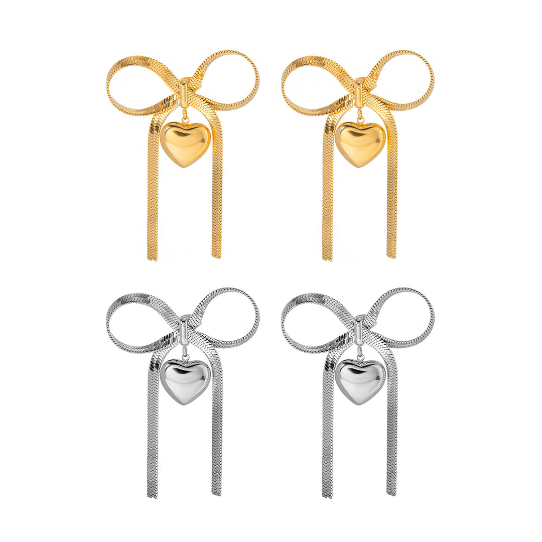 Bow Heart Drop Earrings