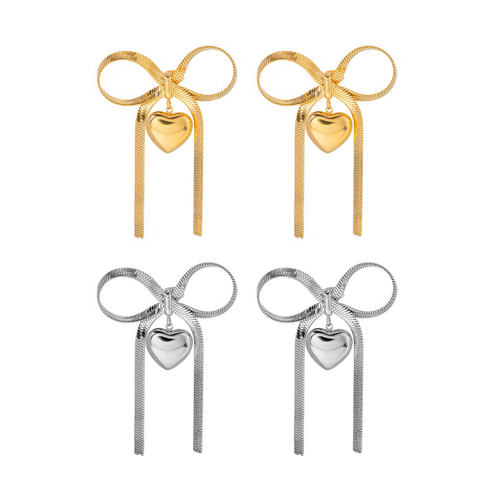 Bow Heart Drop Earrings
