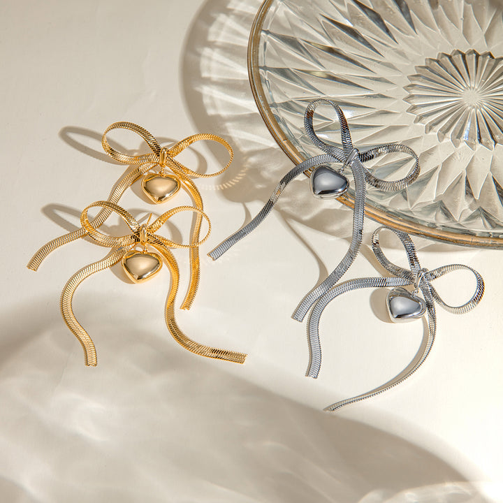 Bow Heart Drop Earrings