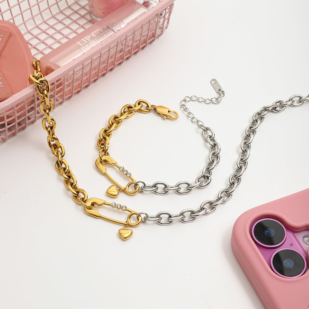 Two-Toned Pinned Heart Necklace