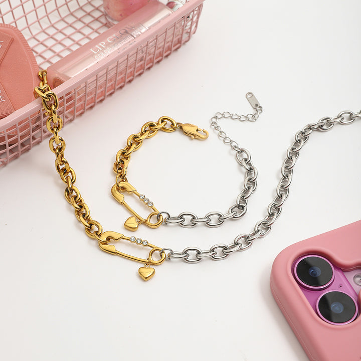 Two-Toned Pinned Heart Necklace