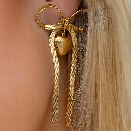 Bow Heart Drop Earrings