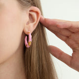 Pink Enamel Hoop Earrings