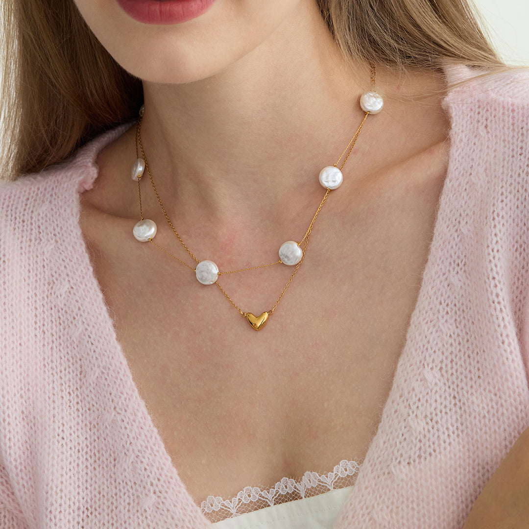 2pc Pearl Layered Heart Necklace
