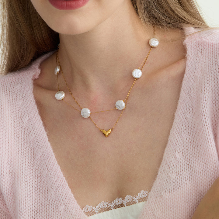 2pc Pearl Layered Heart Necklace