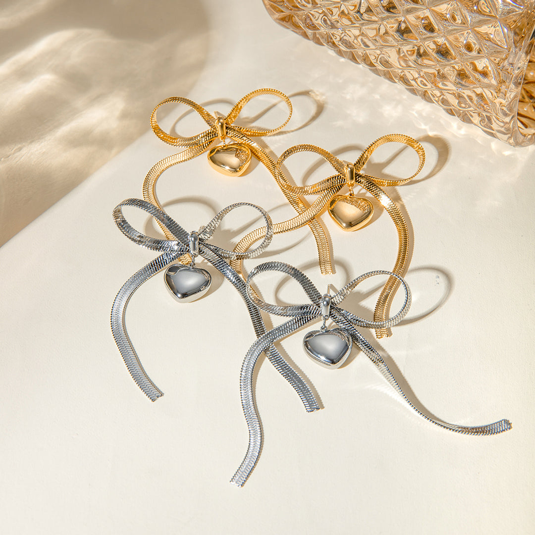 Bow Heart Drop Earrings