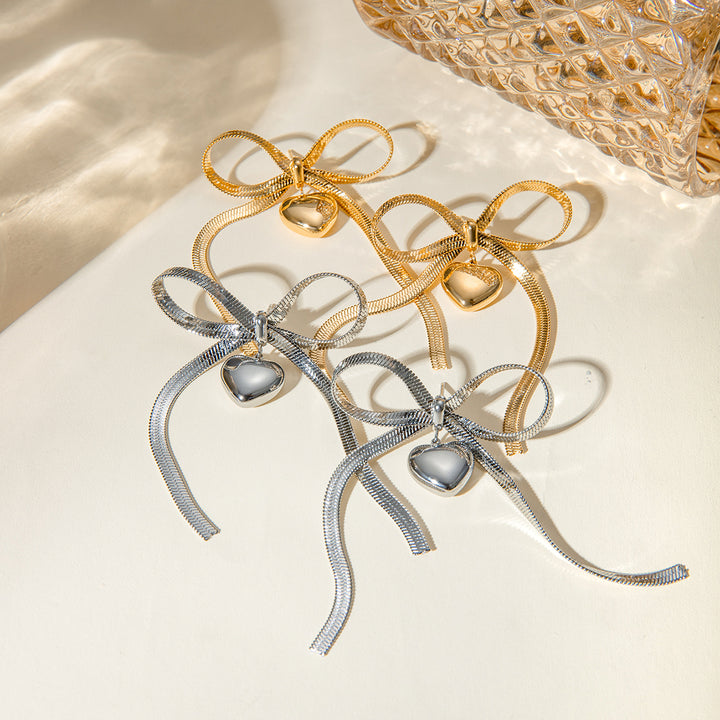 Bow Heart Drop Earrings