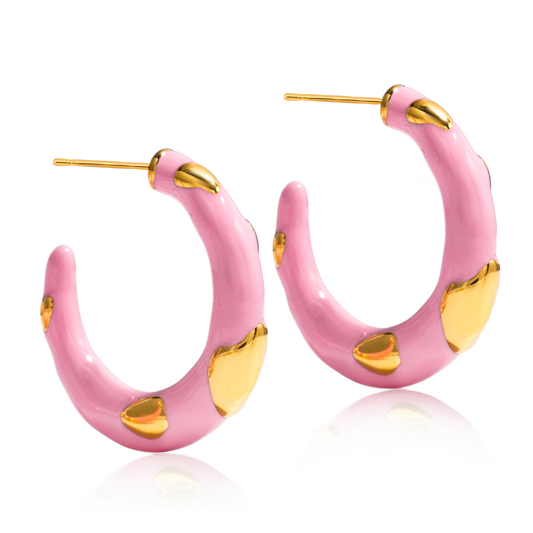 Pink Enamel Hoop Earrings