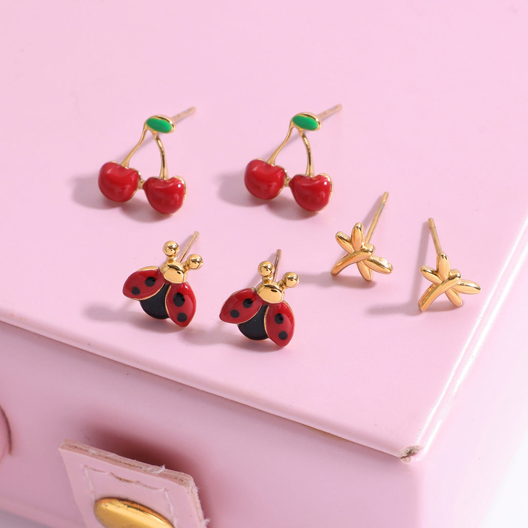 Cherry Ladybug Dragonfly Set (3 Pairs)