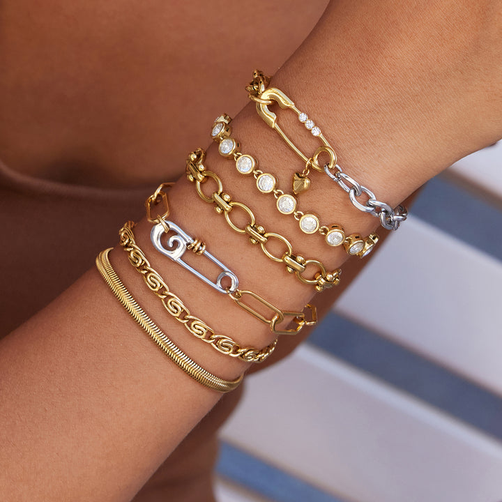 Two-Toned Pinned Heart Bracelet