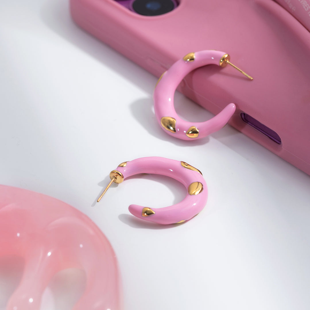 Pink Enamel Hoop Earrings