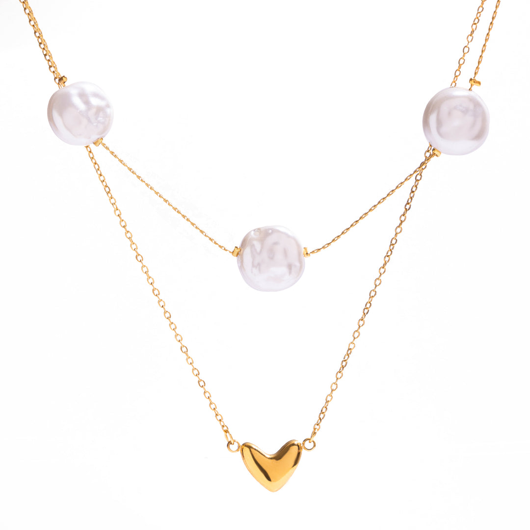 2pc Pearl Layered Heart Necklace