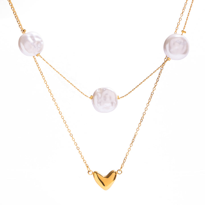 2pc Pearl Layered Heart Necklace