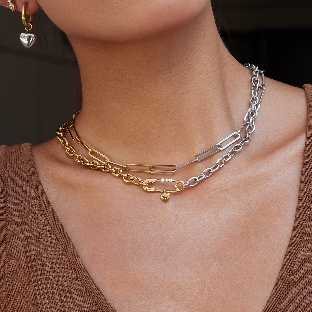 Two-Toned Pinned Heart Necklace