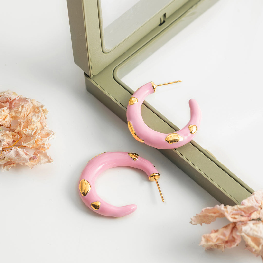 Pink Enamel Hoop Earrings
