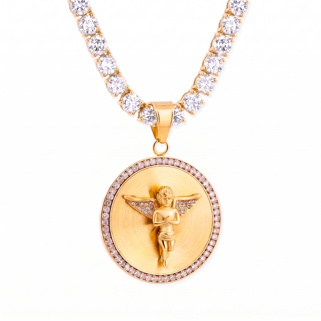 Tennis Chain and Guardian Angel Pendant Set