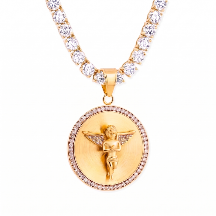 Tennis Chain and Guardian Angel Pendant Set