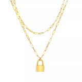 15" Layered Paperclip Choker Necklace and Lock Pendant With 2" Extender